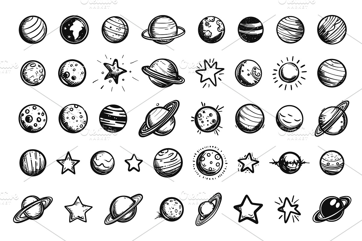 Hand-Drawn Cosmic Elements. Set of, an Object Illustration by LadadikArt