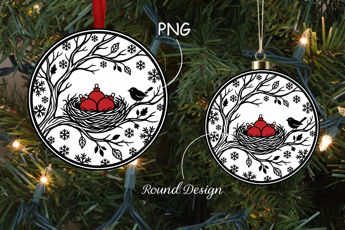 Christmas Bird Nest Ornament SVG, a Seasonal Illustration by CrexoraLab (Photo 1 of 3)
