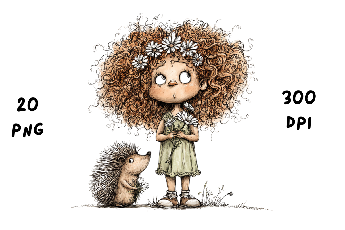 Whimsical Floral Girl & Hedgehog, an Animal Illustration by GiraffeCreative (Photo 2 of 20)