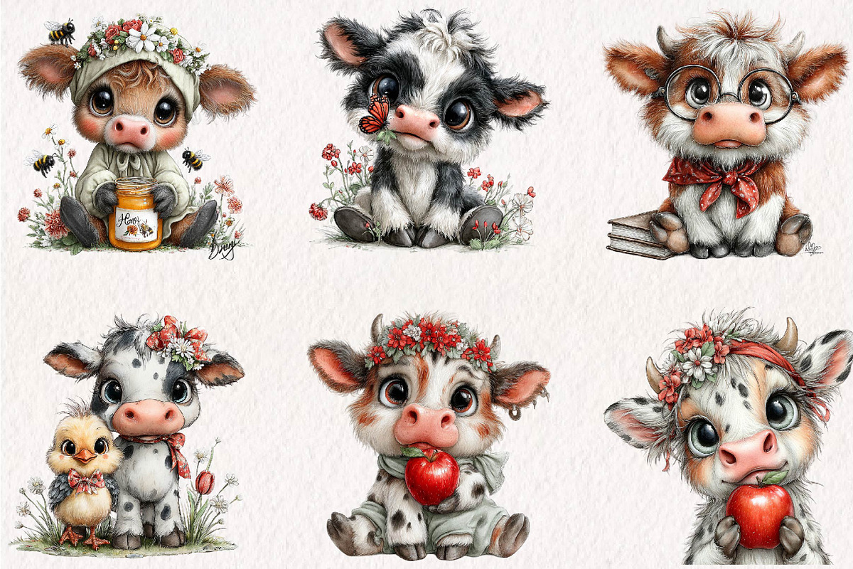 Quirky Cow Clipart PNG Whimsical, a Seasonal Illustration by CreationArt (Photo 2 of 7)
