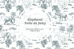 Elephant Toile De Jouy Pattern Set