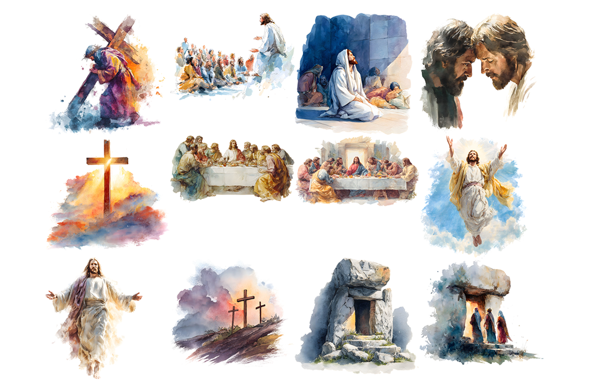 Watercolor Jesus Easter Clipart, a Decorative Illustration by stickermadness (Photo 3 of 4)