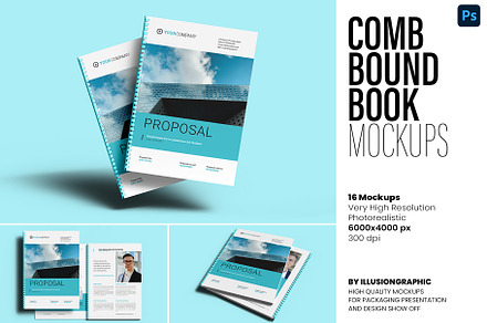 Comb Bound Book Mockups - 16 views, a Books & Magazine Mockup by Illusiongraphic