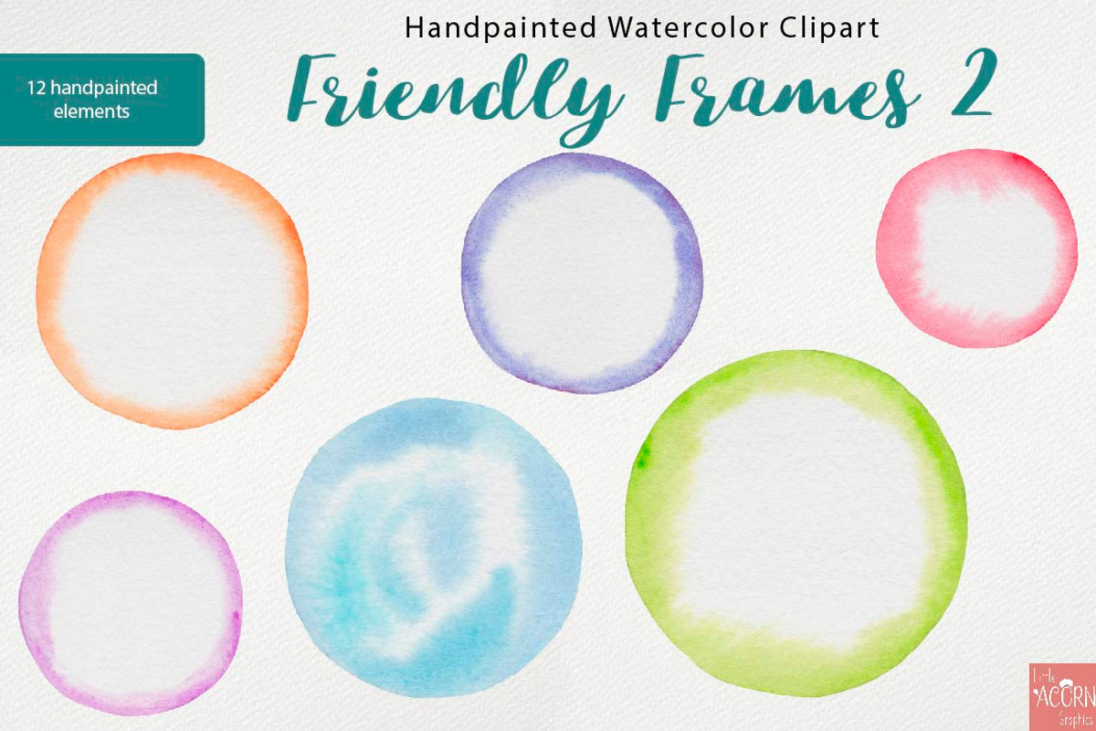 Watercolor Friendly Frames 2 Circles, an Object Graphic by LittleAcornGraphics (Photo 4 of 6)