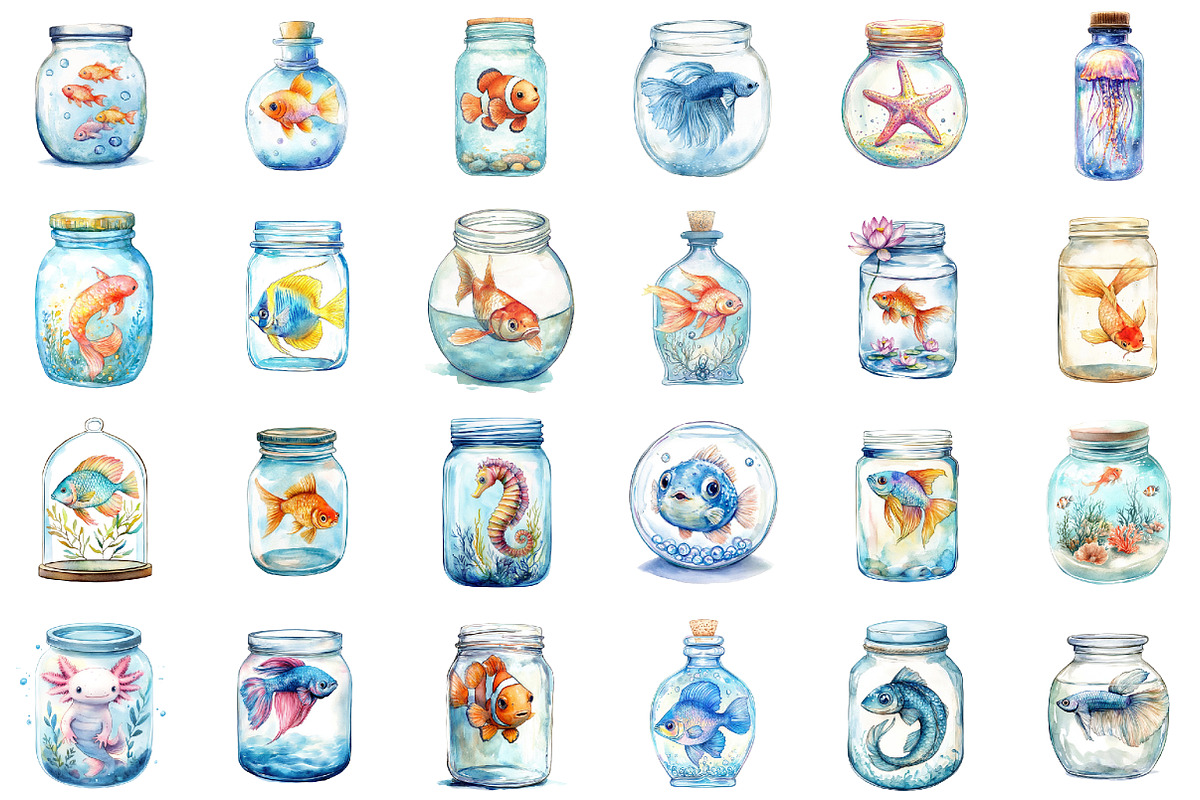 Pastel Aquarium Fish In Jar Clipart, an Illustration by Sublimation Artist (Photo 2 of 6)