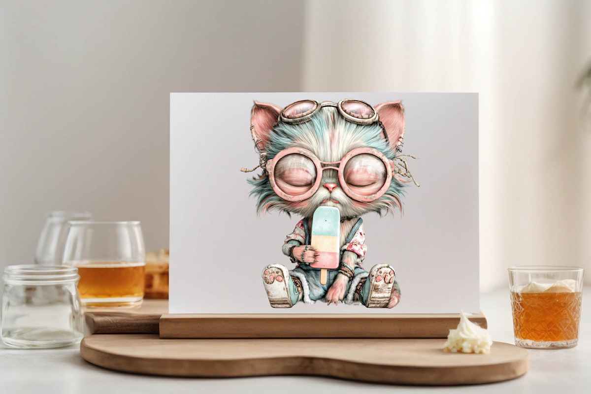 Whimsical Summer Cat Clipart, an Animal Illustration by SVGArt (Photo 4 of 9)