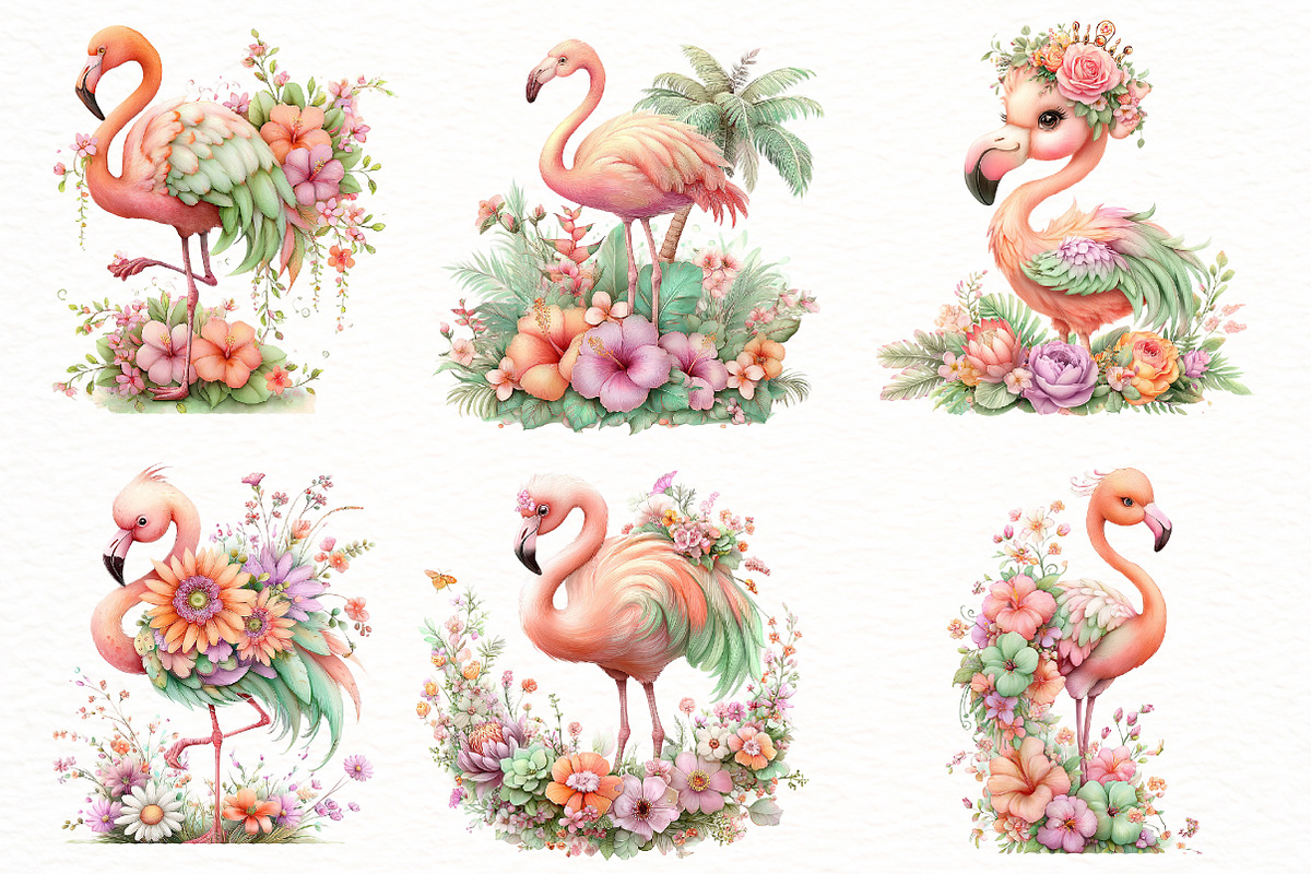 Whimsical Summer flamingo Clipart, an Illustration by Designworld (Photo 4 of 8)