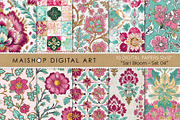Pink & Aqua Boho Floral Designs, a Pattern Graphic by Maishop (Thumbnail 1 of 4)