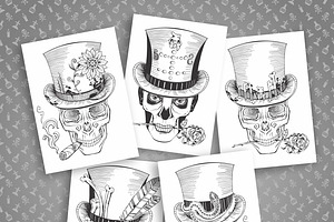 Set Of Vector Skulls In Top-hat