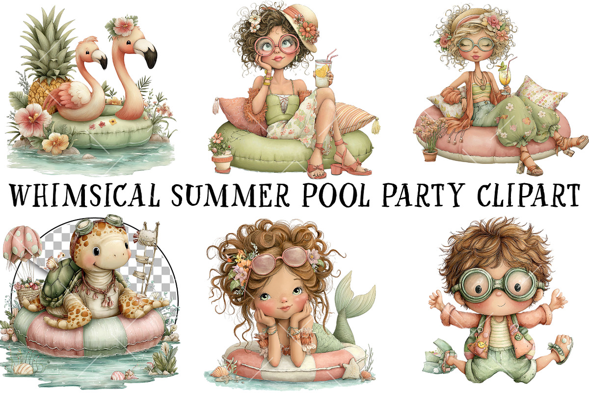 Whimsical Summer Pool Party Clipart, an Illustration by OK Design (Photo 2 of 6)