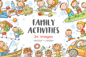 Cartoon doodle family activities set