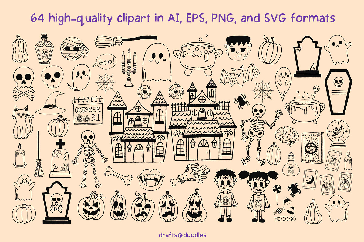 Halloween Line Art Graphics Set, a Pattern Graphic by Drafts n Doodles (Photo 2 of 12)