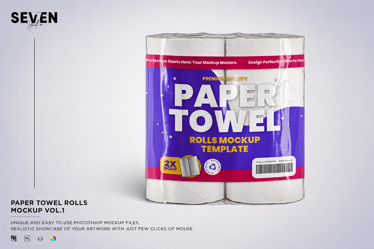 Paper Towel Rolls Mockup, a Household Mockup by Se٧enStudio (Photo 1 of 2)