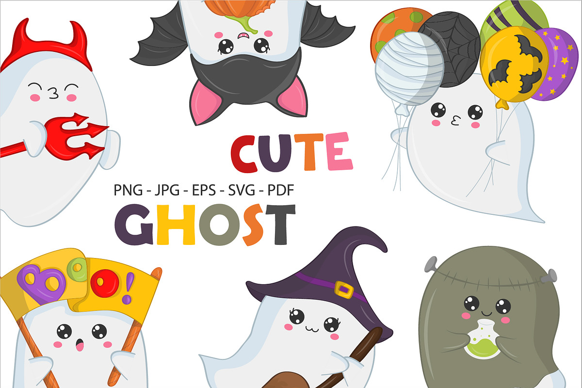 Set of Cute Halloween Ghosts, a Decorative Illustration by ArtVarStudio (Photo 1 of 3)
