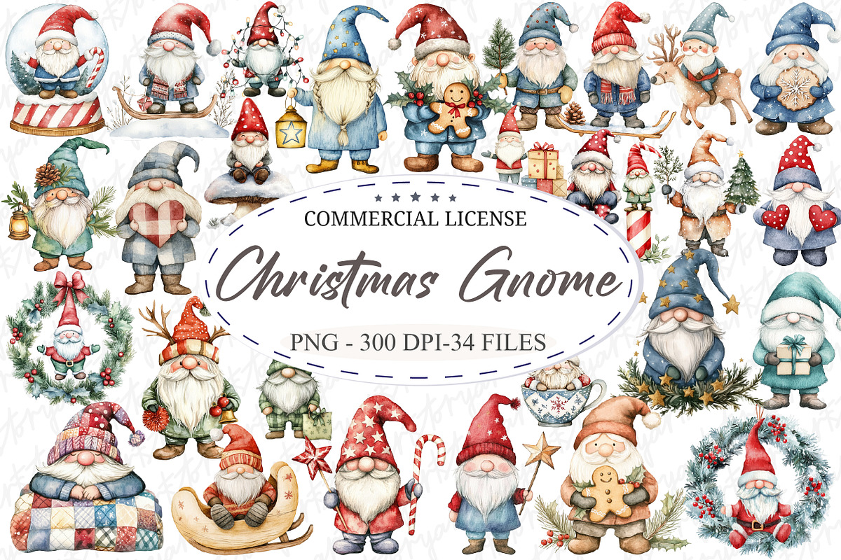 Winter Christmas Gnome Clipart PNG, an Illustration by designcity5 (Photo 1 of 5)