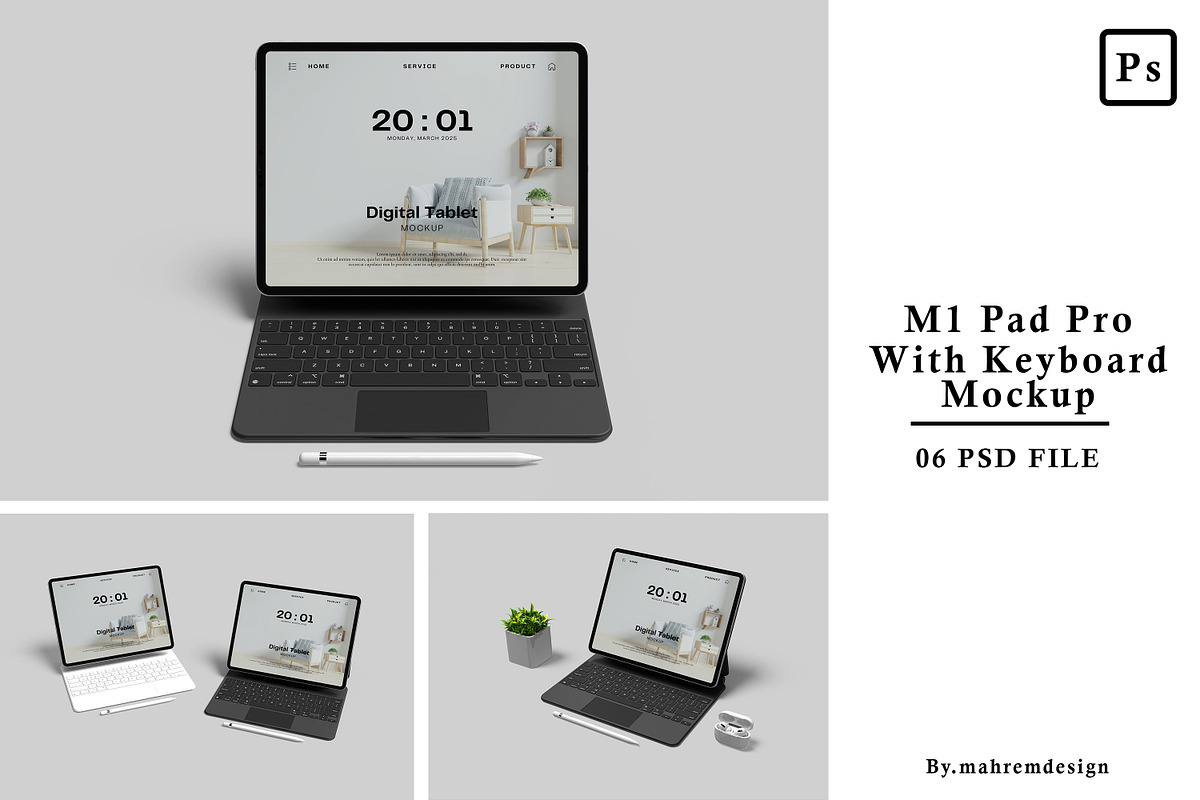 M1 Pad Pro With Keyboard Mockup, an iPad Mockup by mahremdesign (Photo 1 of 8)