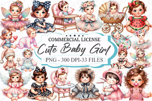 Cute Baby Girl Watercolor Clipart, a Graphic by designcity5