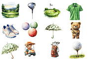 Golf Watercolor Cliparts, an Illustration by Designworld (Thumbnail 4 of 5)
