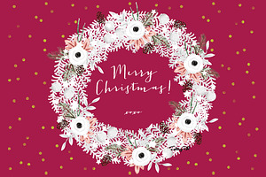 Watercolor White Christmas Wreath