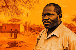 African person in rural setting with, a Photo by Dvoevnore photos