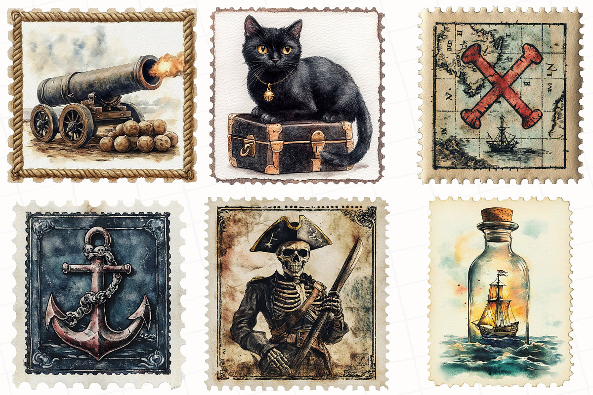Nautical Pirates Postage Clipart, an Illustration by OK Design (Photo 4 of 5)