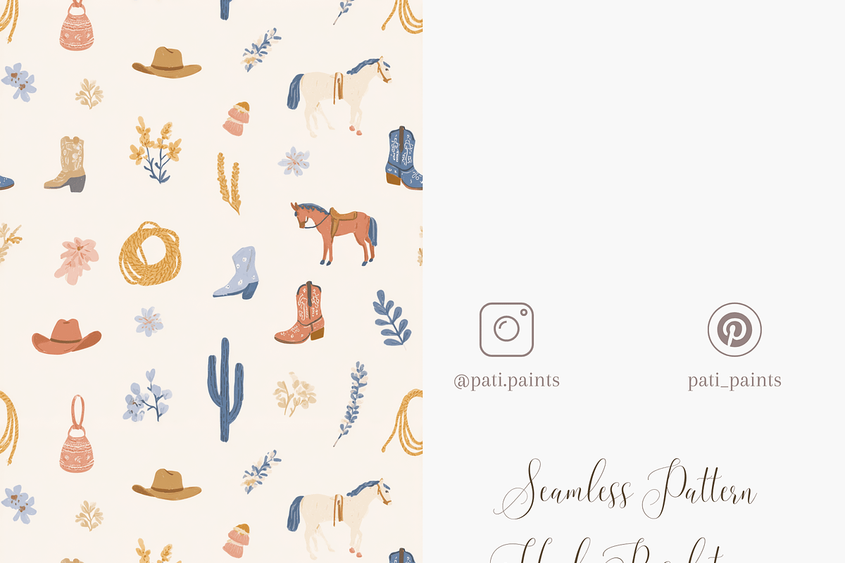 Western Cowboy Rodeo Seamless Patter, a Pattern Graphic by Pati Charm Studio (Photo 5 of 7)