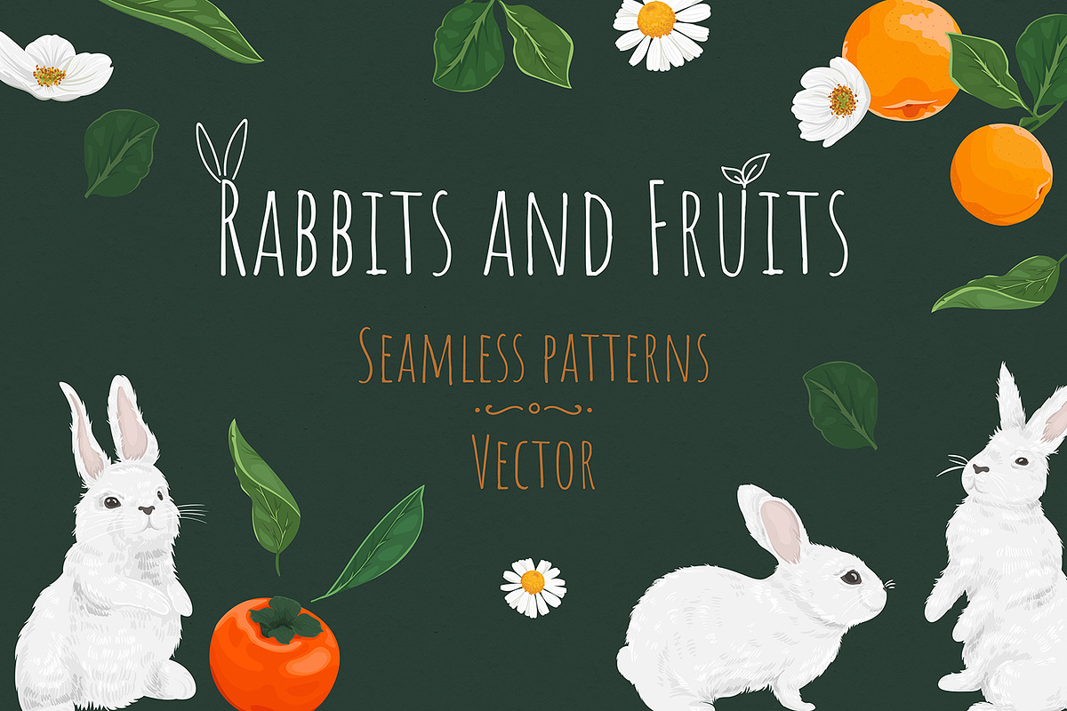 Rabbits and Fruits. Vector Patterns, a Pattern Graphic by HmarkaShop (Photo 1 of 3)