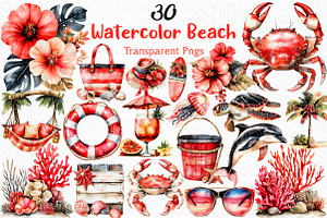 Watercolor Beach Clipart, an Illustration by Craft Nest