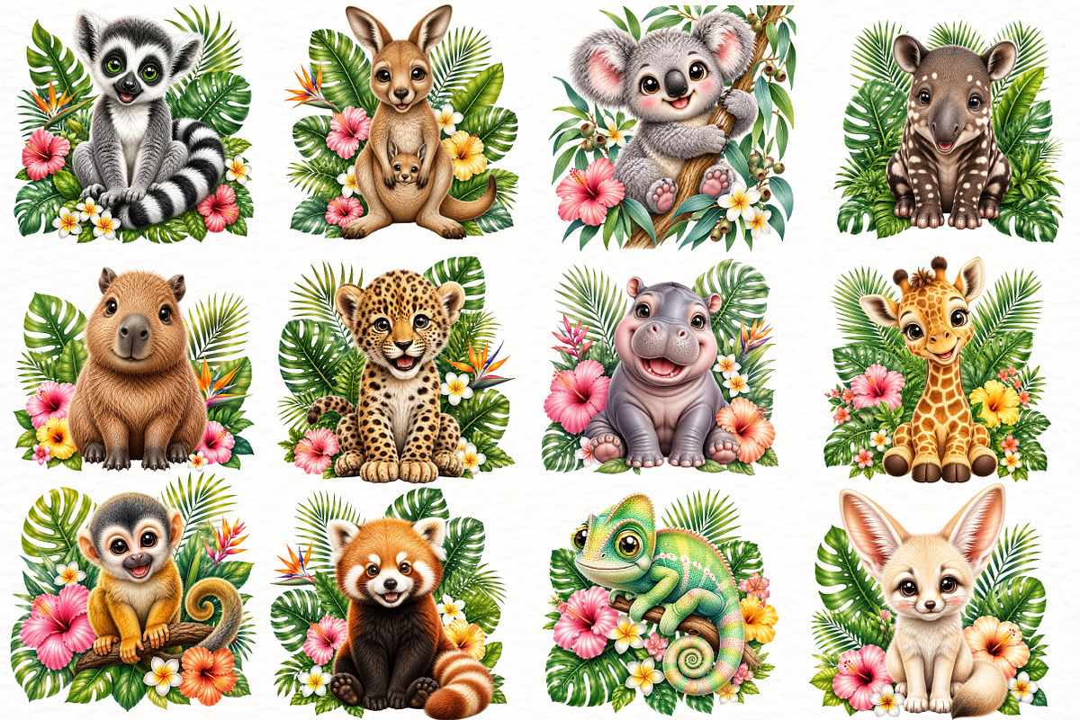 Watercolor Tropical Animals Clipart, a Seasonal Illustration by Designworld (Photo 2 of 4)