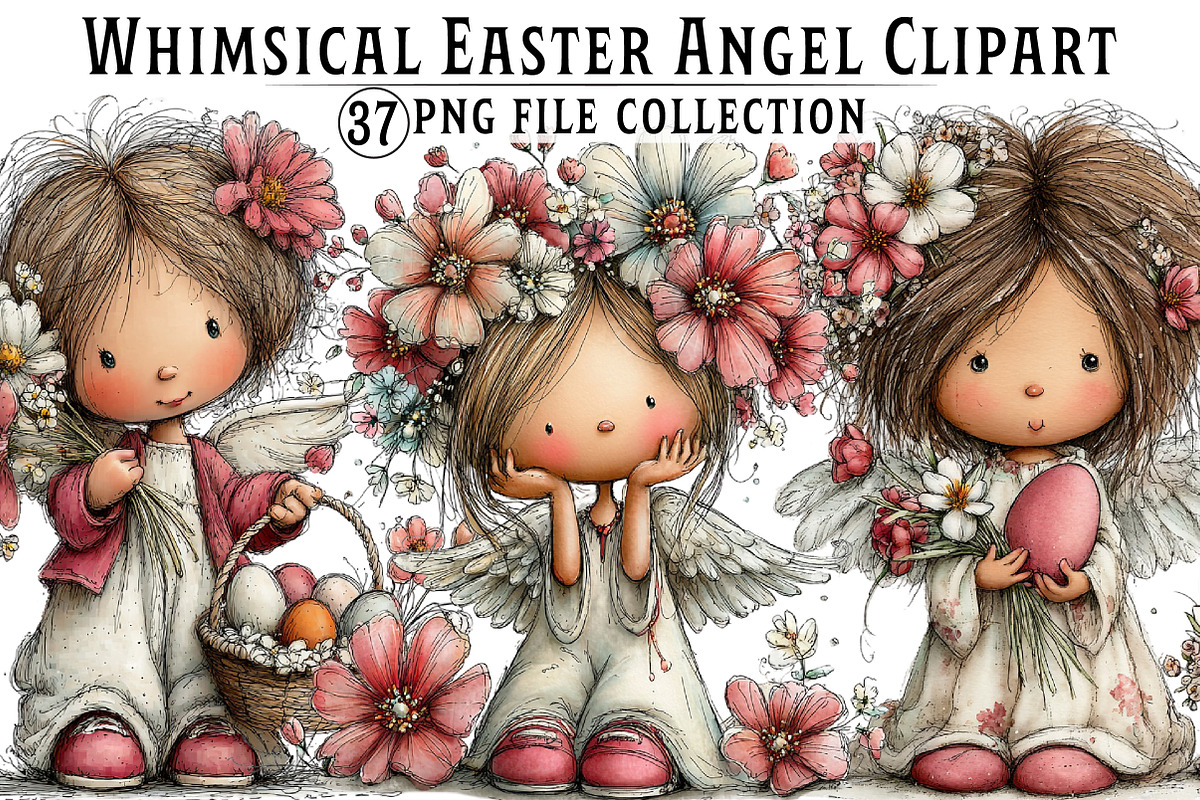 Whimsical Easter Angels Clipart, an Illustration by Dream Creation (Photo 1 of 7)