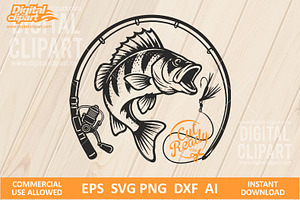Bass Fish SVG, Fishing Logo, an Animal Illustration by Digital-Clipart