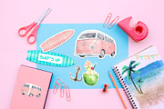 Pink Retro Bus & Surfboard Clipart, an Illustration by Dora Katona (Thumbnail 4 of 4)