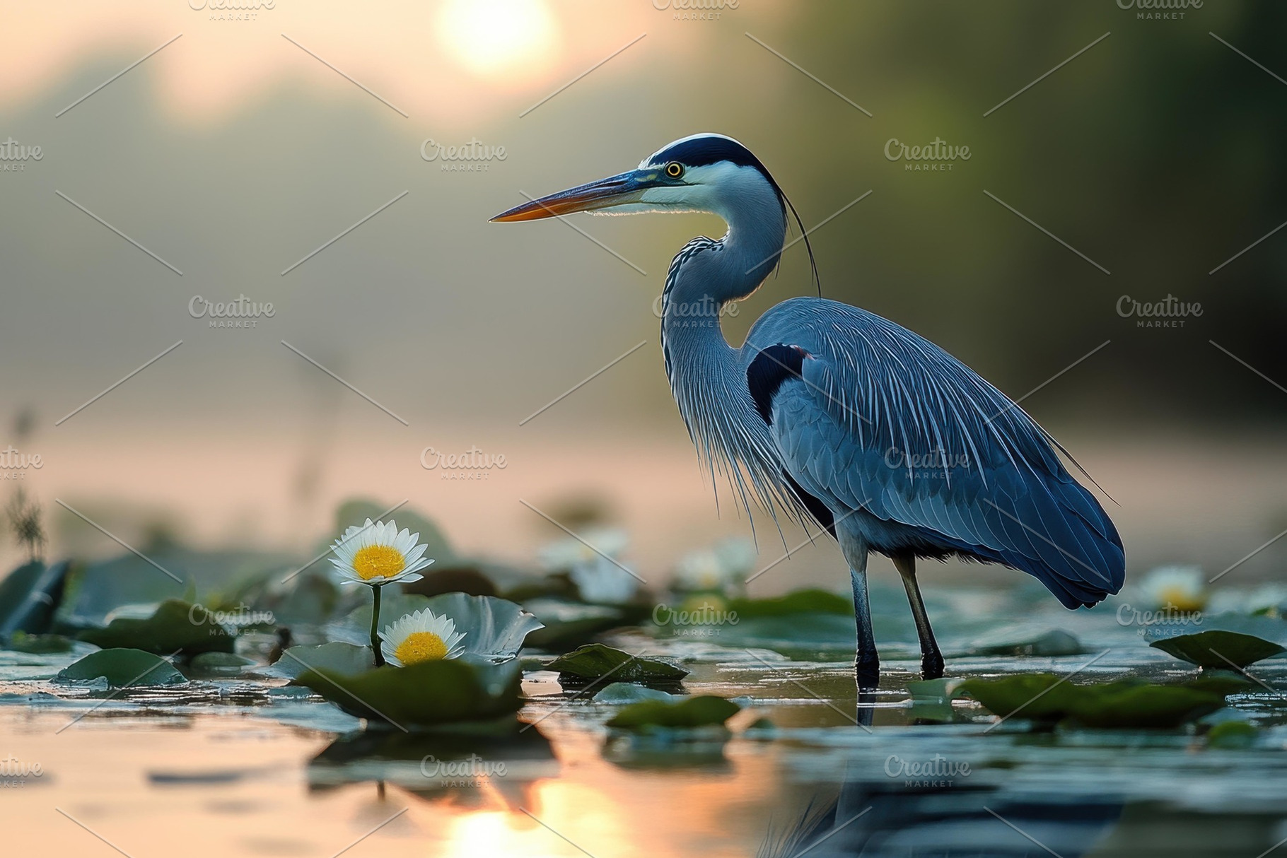 Great blue heron standing gracefully, a Photo by Tanuart