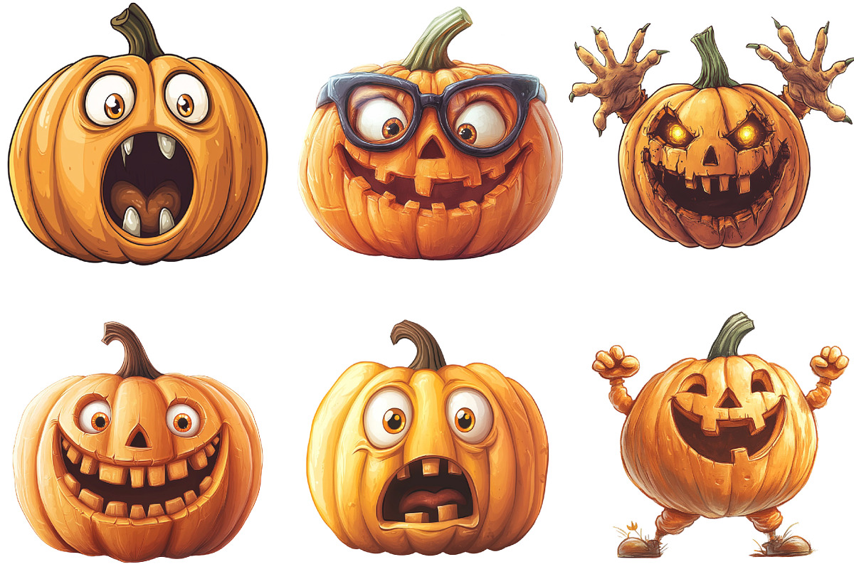 Pumpkin Face Funny Halloween Clipart, an Illustration by CraftArtStudio (Photo 3 of 6)