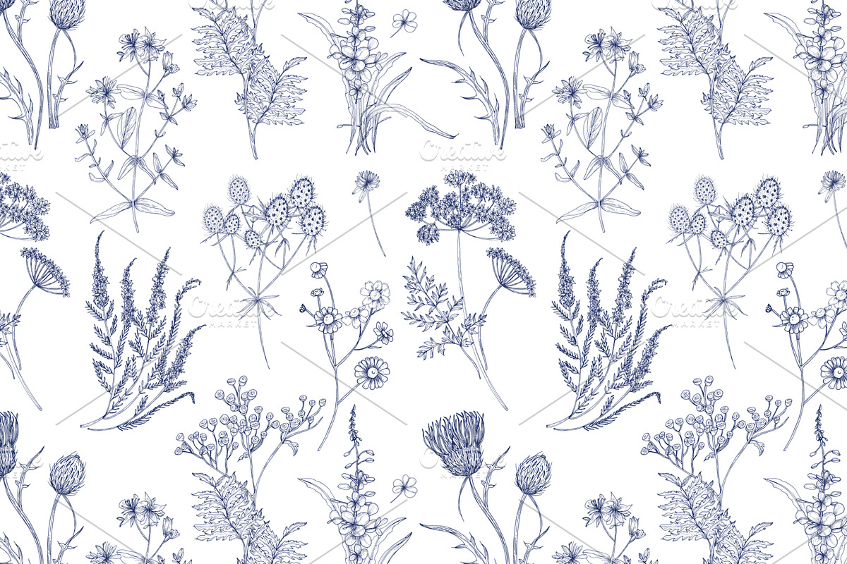 Wild flowers,herbs,herbaceous plants, a Texture Illustration by Good Studio (Photo 11 of 22)