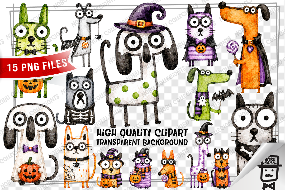 Spooky Funny Dogs and Cats Clipart, an Animal Illustration by Nobu Collections (Photo 3 of 4)