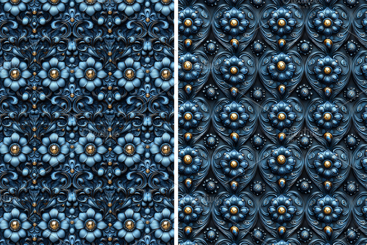 Whimsical indigo seamless patterns, a Pattern Graphic by Bubert Art (Photo 4 of 5)