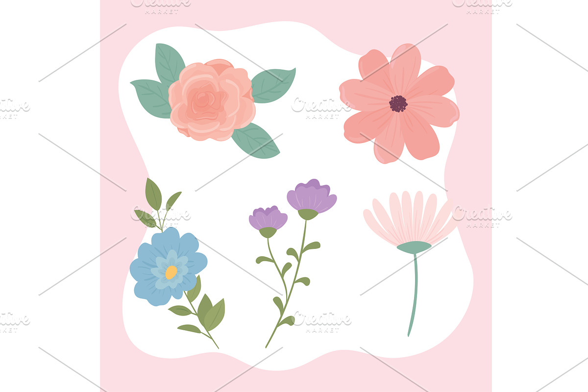 set with flowers, an Illustration by studiogstock