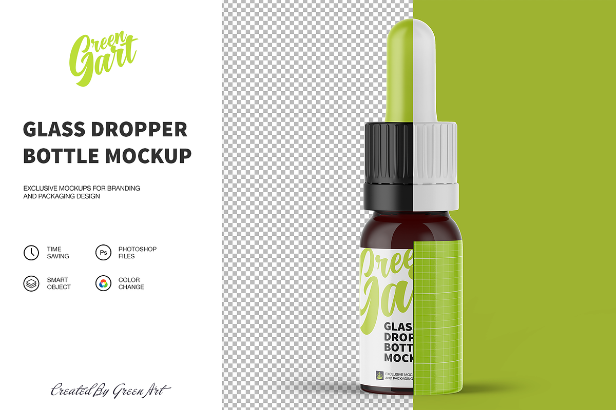 50ml Clear Glass Dropper Bottle, a Product Mockup by Green Art (Photo 2 of 5)