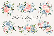 Blush & Dusty Blue Floral Clipart, a Decorative Illustration by whiteheartdesign (Thumbnail 2 of 11)