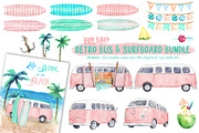 Pink Retro Bus & Surfboard Clipart, an Illustration by Dora Katona (Thumbnail 1 of 4)
