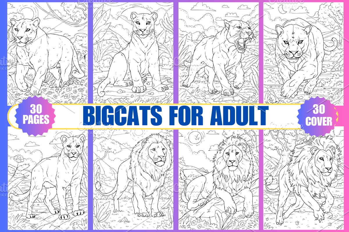 Big Cat Coloring Pages for Adults, an Animal Illustration by Coco Bloom (Photo 1 of 5)
