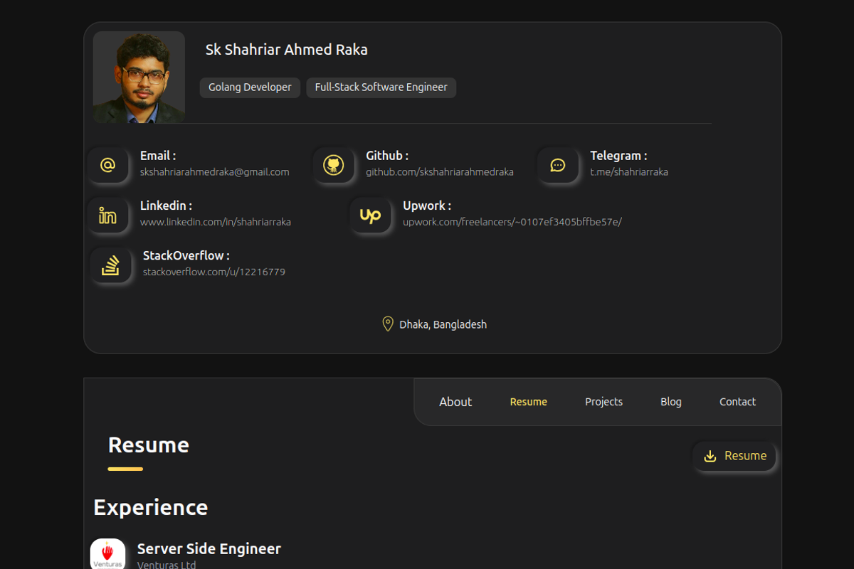 DarkGolden Customizable Portfolio, a React Template by skshahriarahmedraka (Photo 6 of 13)