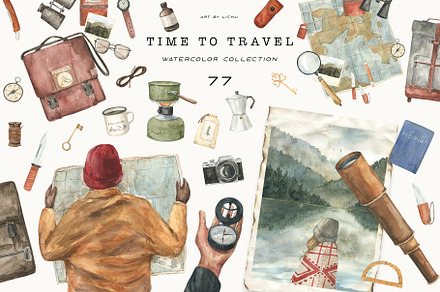 Time to travel watercolor, an Education Illustration by LiChu Art