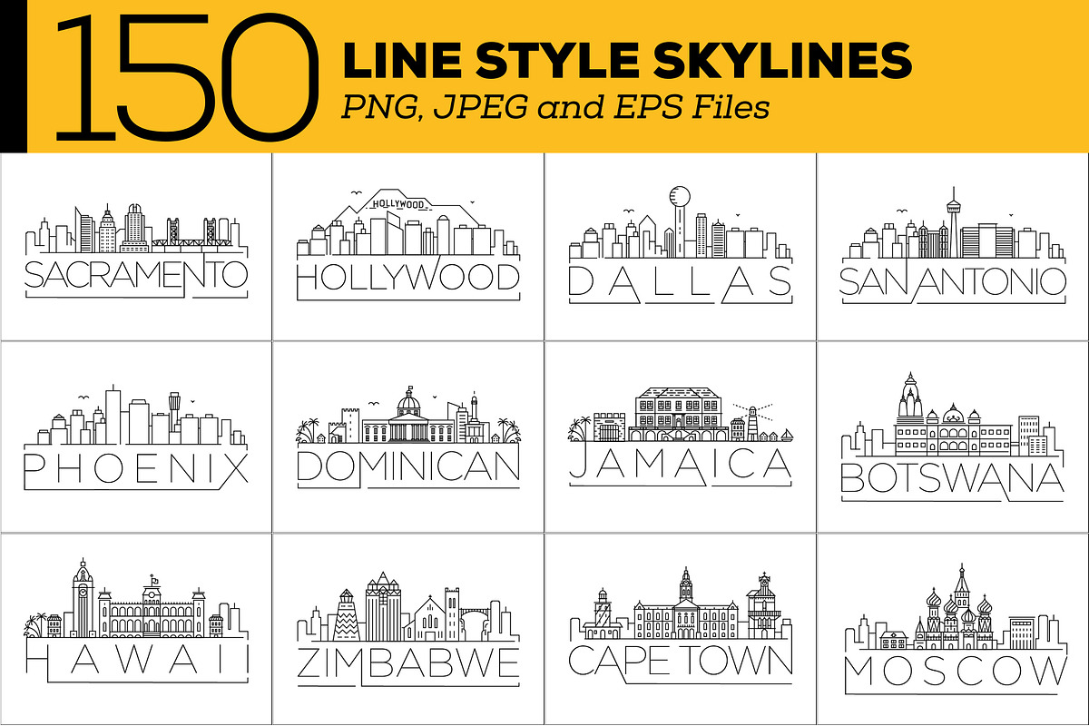150 - Linear Style City Skylines, an Outline Icon by Kursat Unsal (Photo 14 of 18)