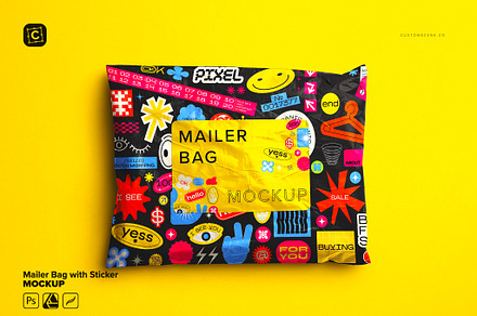 Mailer Bag Mockup with Sticker, a Packaging Mockup by Custom Scene