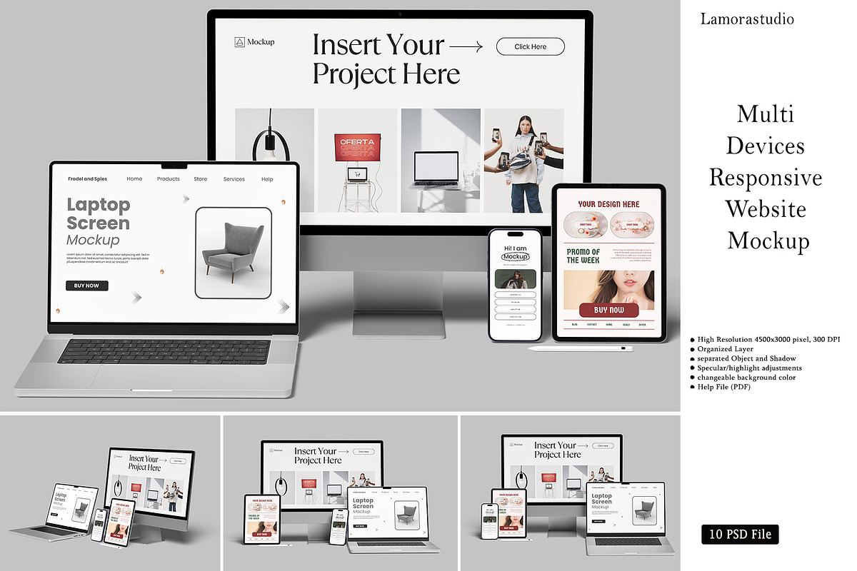 Multi Devices Responsive Mockup, a Device Mockup by lamorastudio (Photo 1 of 11)