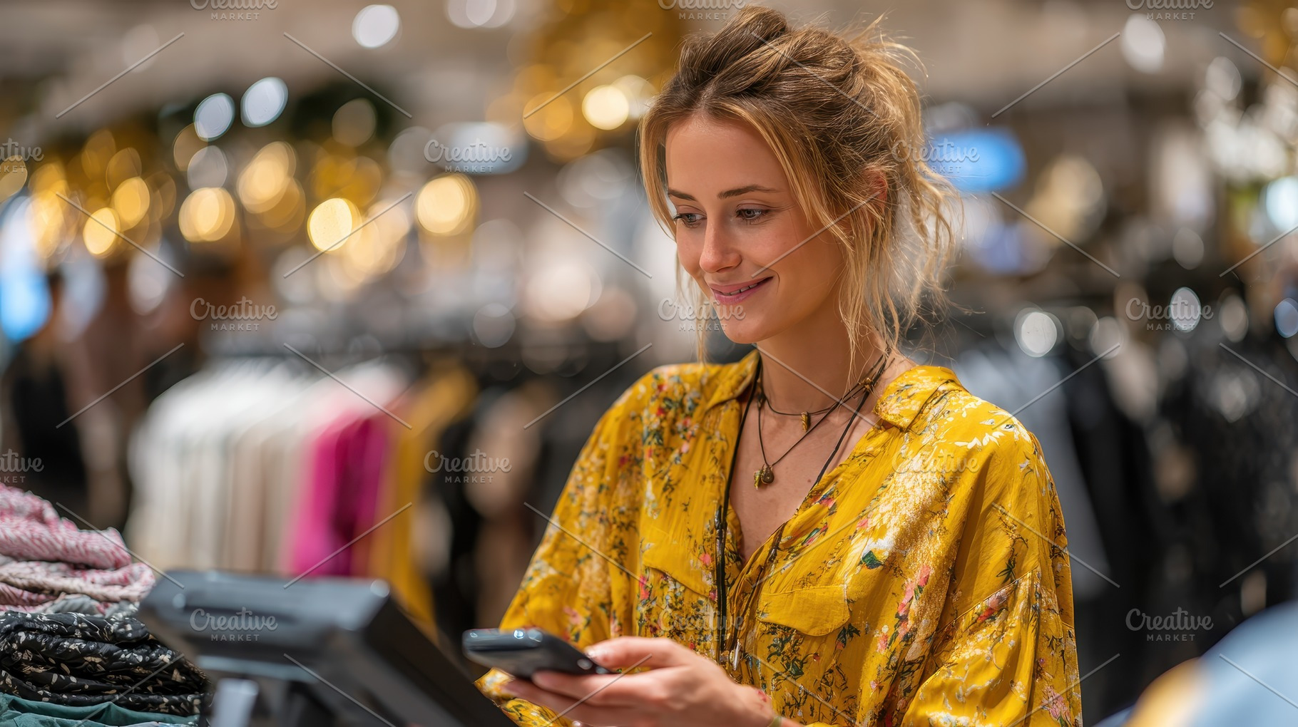 Young woman using a payment terminal, a Photo by Pixeness Studio