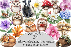 Boho Woodland Baby Floral Animals, an Illustration by CitraGraphics