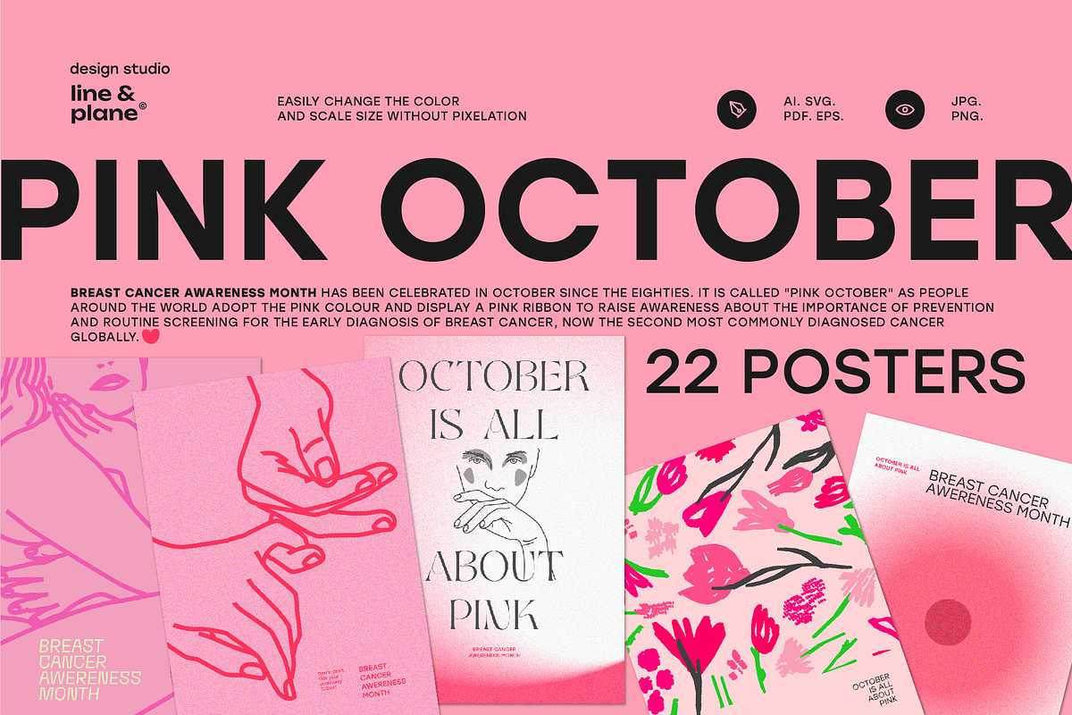 Breast Cancer, Pink October Posters, a Poster Template by line & plane (Photo 1 of 7)